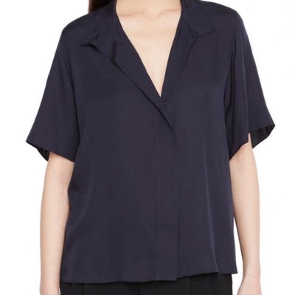 Vince Stand Collar Silk Top